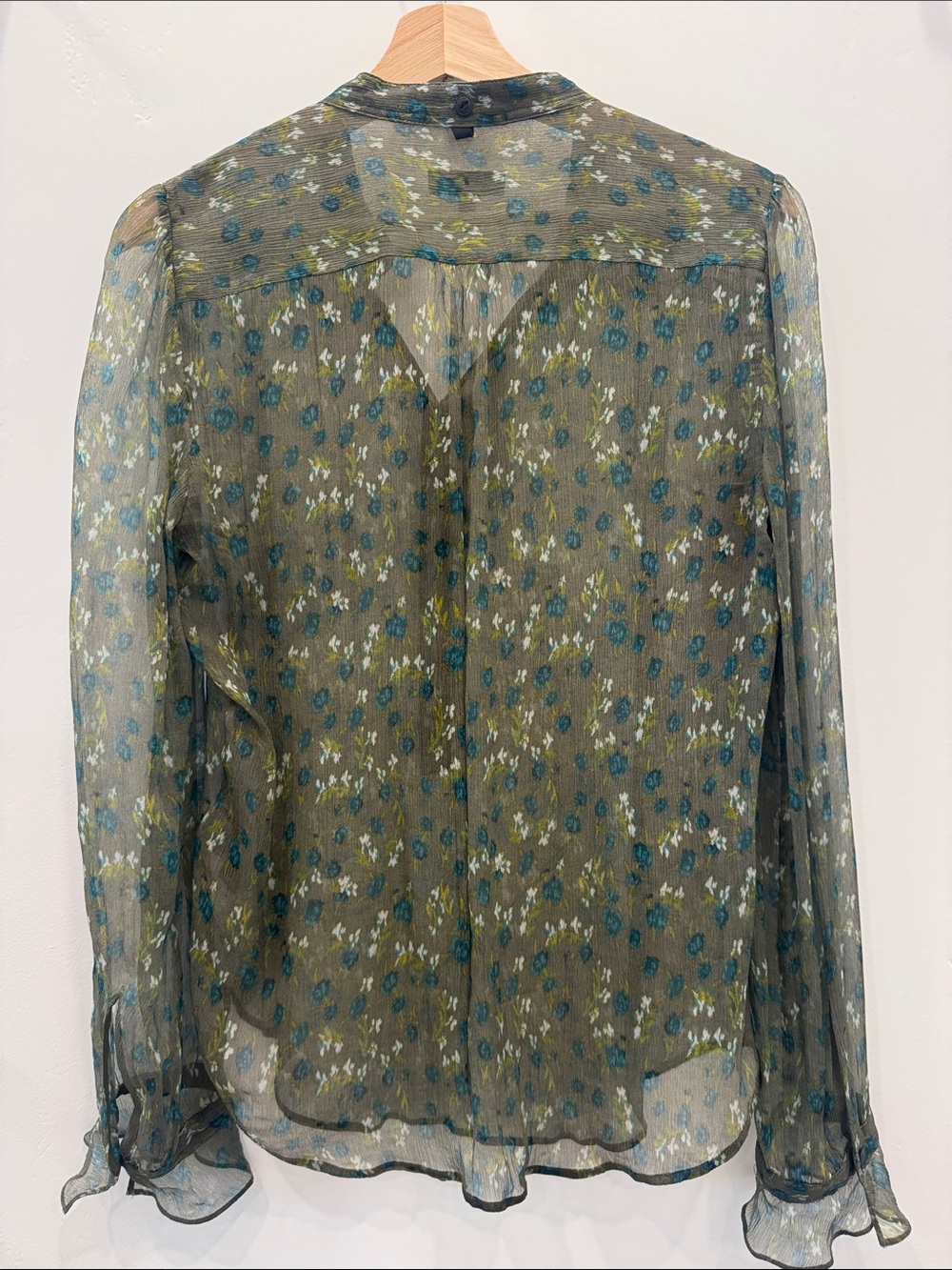 rag & bone Olive Sheer Floral Button-Front Blouse - Picture 5 of 5